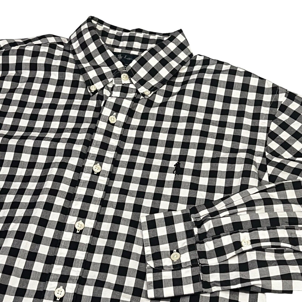 Ralph Lauren Black and White Checkered Casual Button Down Shirt